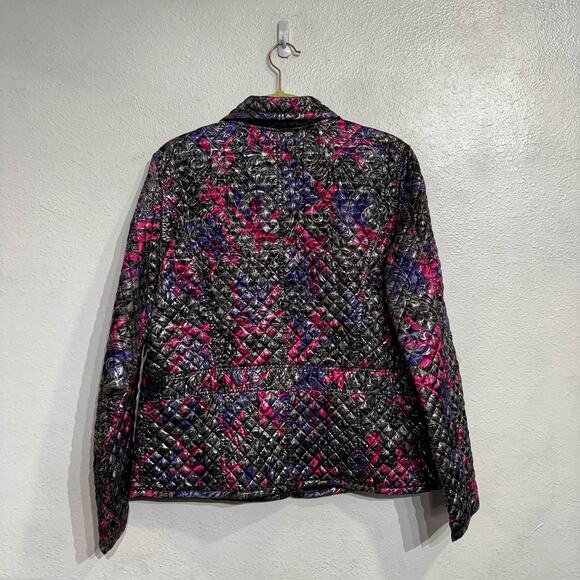 Chico's Metallic Shimmer Floral Paisley Quilted Full Zip Jacket Sz 2/L - Picture 10 of 14